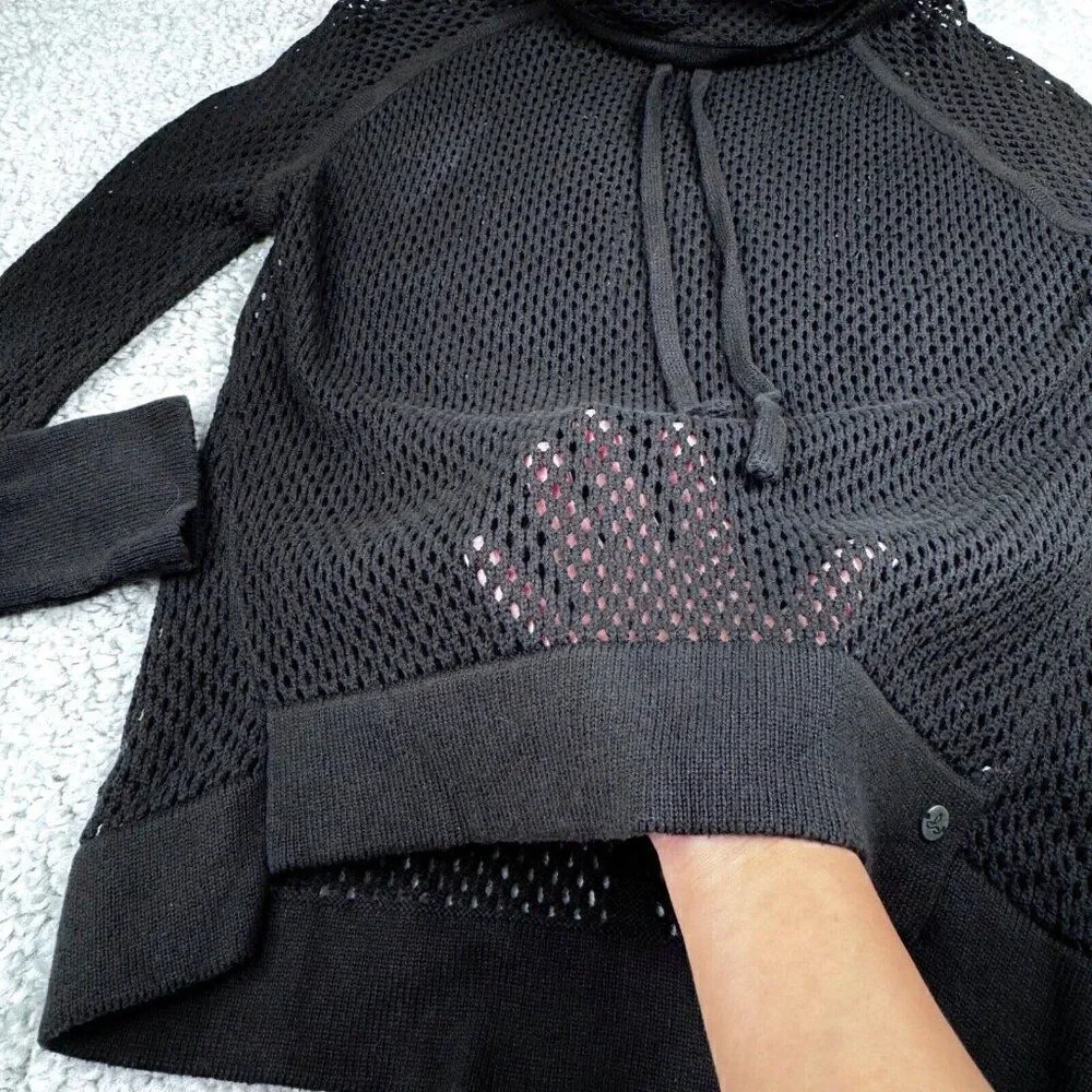 Prana Translucent Cowl Neck Sweater Open Knit Black NEW